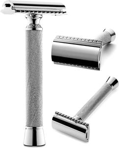 Rasoir de sécurité professionnel en acier inoxydable à double tranchant avec poignée antidérapante pour hommes, rasage humide confortable - Product Image 1