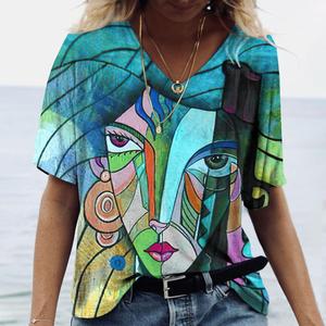 Camiseta de mujer Arte abstracto Impresión de cara Ropa de niñas 3D Oversized Classic Manga corta Tops Moda femenina Casual Ropa de calle - Product Image 2