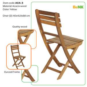 Juego de bistró de madera de Acacia minimalista BeNK, muebles plegables para exteriores para uso en el jardín - Product Image 5