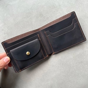 Cartera de cuero informal vintage con cierre de cremallera Patrón de logotipo impreso Mini monedero delgado de moda Diseño de bolsillo frontal de viaje - Product Image 3