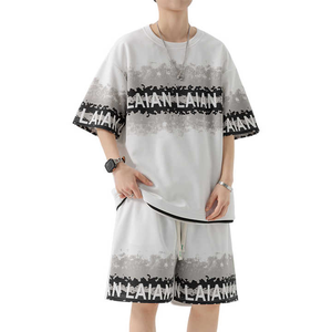 2025 nouveau short à manches courtes ensemble pour hommes été glace soie Cool T-shirt adolescent décontracté sport deux pièces ensemble - Product Image 3