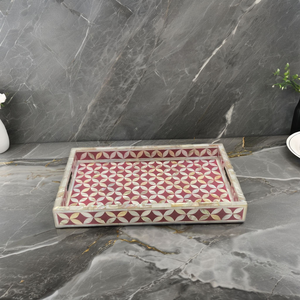 Plateau de service rectangulaire en nacre incrustée d'os Art Déco, fait main, luxe, exportation indienne, vase de table pour revendeurs - Product Image 1