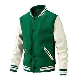 Chaqueta Varsity Negra para Hombre con Mangas de Cuero PU Blanco, Cuello Alto, Cierre de Botones, Estilo Preppy, Ropa de Otoño - Product Image 4