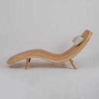 Chaise longue moderne en teck massif avec coussin en éponge, forme incurvée, haute qualité, pieds coniques portables, pour usage extérieur, hôtel, villa