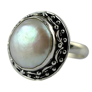 925 Sterling <b>Silver</b> Coin Pearl <b>Ring</b> Handmade Boho <b>Statement</b> Promise for Women Freshwater June Birthstone Jewelry - Product Image 1