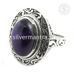 Produit le plus vendu en argent sterling 925 naturel violet améthyste pierre précieuse forme ovale bague chic bijoux faits à la main fournisseurs en vrac - Product Image 4