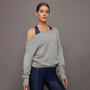 Sudadera de algodón 100% supersuave para mujer con logotipo personalizado, Jersey largo holgado de tela de rizo de invierno con hombros descubiertos de Color sólido - Product Image 1