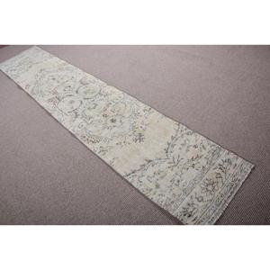 Tapis turc vintage en laine, tapis de couloir 2x10 pieds, patchwork blanc et gris, tapis oriental avec envers en latex - Product Image 4