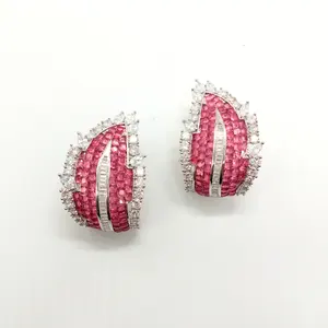 Elegant Top Hot Royal Pink Red Cubic Zirconia Stone Round Earrings for Women Use Available at Wholesale Price