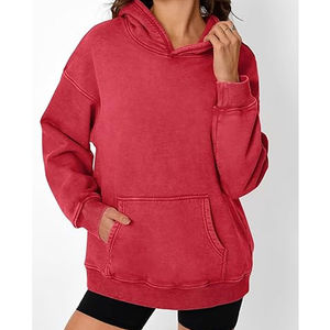 Wholesale Women Acid <b>Wash</b> Winter Fleece Hoodie High Quality Casual with Long Sleeve <b>V</b>-Neck Button-Up Design - Product Image 2