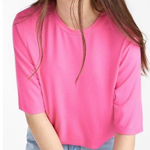 Custom Women's Ribbed T-<b>Shirt</b> Slim Fit Crew Neck Short Sleeve Solid Color Cotton Spandex Summer Casual Ladies Crop Top Tee - Product Image 1