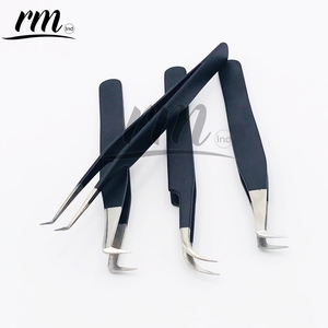 RMI Top Meilleur Sprint Produit Pince À Cils En Acier Inoxydable Point D'argent Et Poudre Noire Enduit Couleur Grip 4 Pcs Ensemble - Product Image 5