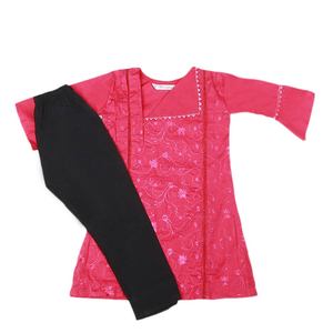 ชุดผ้าฝ้ายปักลายสำหรับเด็กผู้หญิง 2 ชิ้น - สีชมพู - Product Image 3