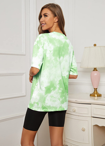 Casual <b>Tie</b>-Dye Printed Jersey Knitted 100% Poly T-Shirt with Custom Logo for Women Short Sleeves Crew Neck From Pakistan - Product Image 3