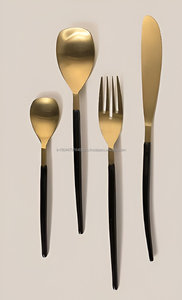 Ensemble de couverts en acier inoxydable de qualité supérieure fourchette couteau cuillère manche or et noir ensemble de couverts de luxe pour la fête de mariage - Product Image 2