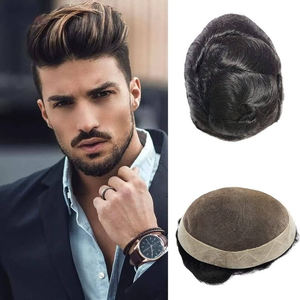 Peluca de hombre de encaje completo sostenible recta y rizada línea de cabello natural con cabello humano o pelucas sintéticas para hombre - Product Image 2