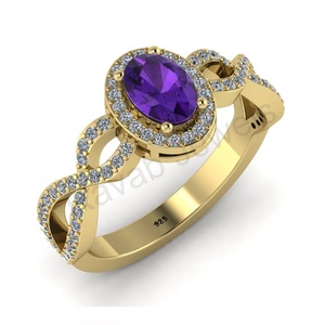 แหวนแต่งงานชุบทอง18K 925เงินสเตอร์ลิงสำหรับผู้หญิงพลอยอเมทิสต์ทรงรีแบบคลาสสิกขนาด6x4มม. ผลิตในอินเดีย - Product Image 1