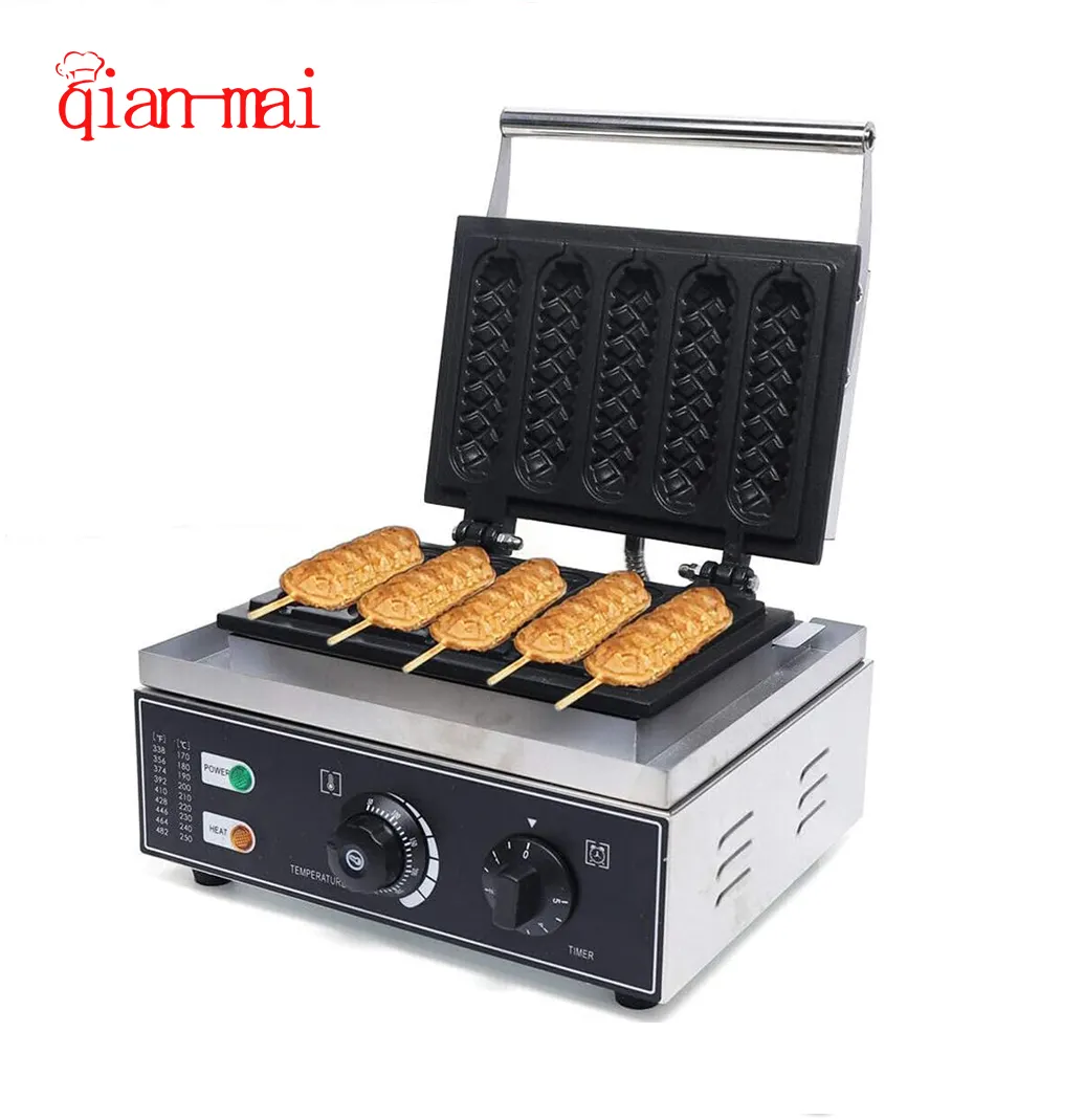 Yapışmaz kaplamalı özel ticari elektrikli mısır hot dog waffle makinesi 6 sticks