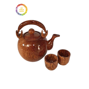 Service à thé en bois de coco, style plateau à feuilles, service à thé en bois de coco, 6 tasses, service de service en bois dur durable pour les cafés et les salons de thé - Product Image 5