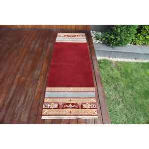 Turkish <b>Runner</b> Rug, 2.1x7 ft Vintage Rug, <b>Red</b> Patchwork Wool Rug - Product Image 1