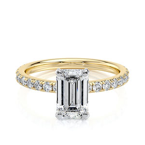 Anillo de Compromiso Solitario de Lujo con Diamante Cultivado en Laboratorio con Corte Esmeralda de 1.50 CTW, Banda Pavé, Oro Sólido de 14K, Chapado en Rodio, Certificado IGI - Product Image 1