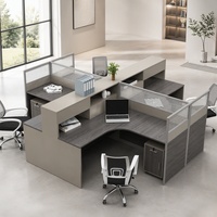 Poste de travail modulaire en L moderne et contemporain, durable, en bois, pour 2, 4 ou 6 personnes, avec cloison et rangement