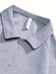 Camisa deportiva informal con media cremallera para hombre, color gris brezo, color sólido, cuello de ajuste regular y detalle de cremallera, tela no elástica, atuendo informal - Product Image 4