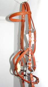 German Comfort Padded Poll Mexican Ring Grackle Figure 8 Museband Bridle TAN Made Leather PVC Racing Riding Western Horse Bridle - Product Image 2