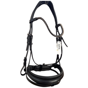 Nueva Rienda Inglesa de Cuero Negro para Caballo con Banda Frontal de Pedrería, Muserola Ajustable y Cómoda - Talla Cob-Completa, Equipo Ecuestre Premium - Product Image 1
