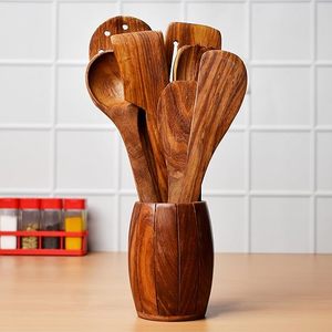 Cuillères de cuisine en bois naturel biologique de haute qualité fabriquées à la main et durables, sans produits chimiques. - Product Image 3