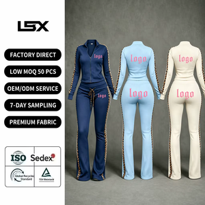 Set Loungewear in Velluto a 2 Pezzi per Donna Inverno 2026 con Logo Personalizzato, Stampa Leopardata e a Righe, Giacca con Zip e Pantaloni a Zampa, Abbigliamento Casual Streetwear - Product Image 2