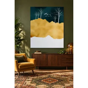 Impression sur toile Fida, ciel vert foncé avec colline dorée et arbres blancs - Product Image 5