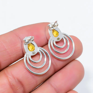 Usine Vente Directe Femme Bijoux 925 Sterling Silver Citrine Gemstone Drop Dangle Boucle D'oreille À La Main Designer Boucle D'oreille En Gros - Product Image 4