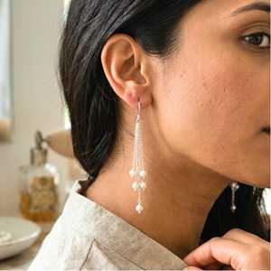 Freshwater Pearl <b>Dangle</b> <b>Earrings</b>, 925 <b>Sterling</b> <b>Silver</b> Chain, June Birthstone - Product Image 5