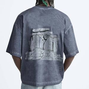 Camisetas gráficas de gran tamaño con lavado ácido de logotipo personalizado, ropa de calle de algodón 100%, camiseta para hombres con estampado DTG Crew Fitness, tamaño en blanco para niños - Product Image 4