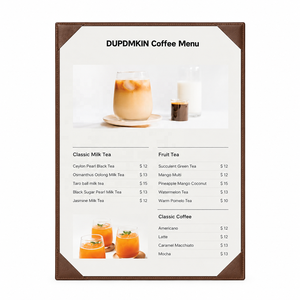 ที่ใส่เมนูหนัง PU สีดำ DIVRIS พร้อมช่องแสดงเมนูกาแฟและชา สำหรับร้านอาหาร ความจุ 1 หน้า - Product Image 1