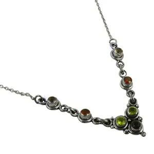Collier unique en argent sterling 925 pour femme, style bohème, avec fermoir sécurisé multi-pierres, perles fines, bijou cadeau pour usage quotidien - Product Image 3