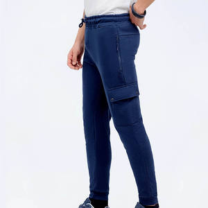 Jogging de haute qualité en tissu bleu éponge, coupe régulière pour hommes, respirant, taille élastique avec poches cargo au prix d'usine - Product Image 2