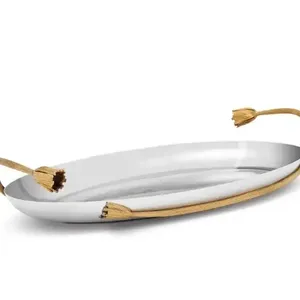 Bandeja de servicio de metal de diseño clásico de nueva apariencia hecha a mano en juego de bandeja de servicio de aluminio para café, comida, desayuno, cena - Product Image 5