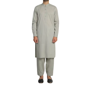 Elegante Conjunto Kurta y Shalwar Verde Oliva para Hombre con Mangas Largas, Cuello Mao y Tapeta de Botones, Estilo Tradicional Pakistaní Indio - Product Image 4