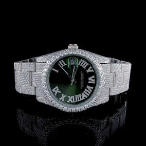 Entièrement glacé cadran vert Moissanite diamant clouté montre pour hommes rappeur bijoux 41MM mouvement automatique montre HipHop montre - Product Image 1