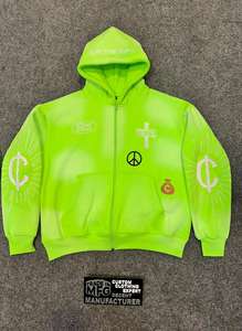 Sudaderas con Capucha Bordadas, Tejidas, Formales, de Verano, con Cierre Frontal, Diseño a Cuadros, Estilo Desgastado y Decolorado por el Sol, Personalizadas - Product Image 2