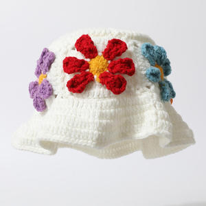 Crochet Retro Women's Bucket <b>Hat</b> Handmade Floral Hollow-Out Design Sweet Colorful Corduroy Breathable Waterproof Casual Four - Product Image 3