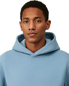 Sudadera con capucha azul claro para hombre, sudadera de lana suave con bolsillo de canguro, ropa de calle informal, Top liso con capucha para moda de invierno - Product Image 5