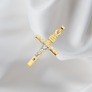 14K Two Tone Plated Iconic Jesus <b>Crucifix</b> Cross <b>Pendant</b> Religious Icon Featuring Zircon Stone Christian Theme for Men Children - Product Image 4
