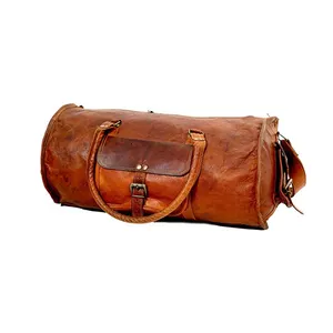 24 Inch Genuine Leather with Front and Side Pockets Travel and Gym Duffle Bag for wholesale At Best Price