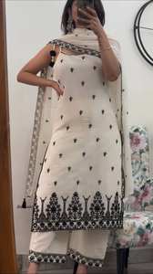 ETHENIC WORLD FASHION NOUVEAU KURTA PALAZZO BLANC ET NOIR À MOTIFS GÉLIFÉS AVEC DUPATTA POUR TENUE CASUELLE ET FÊTES DE BUREAU - Product Image 2