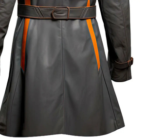 Handmade Real <b>Leather</b> <b>Men's</b> Coat Durable Black and Orange Winter Outerwear, Stylish Slim Fit Motorcycle Fashion <b>Jacket</b> - Product Image 2