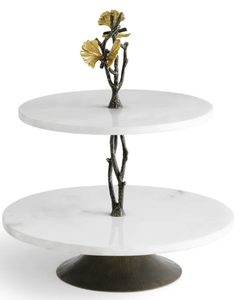 Accessoires de fête de mariage, support à gâteau décoratif en marbre à 2 niveaux, Tables à dessert, Tables à gâteau en métal et cristal pour gâteau de mariage - Product Image 4