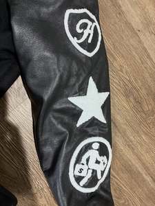 Chaqueta Universitaria Letterman, Manga de Cuero Genuino, Cuello Alto, Tela Delgada de Lona, Ropa Masculina de Alta Calidad, Ecológica - Product Image 3